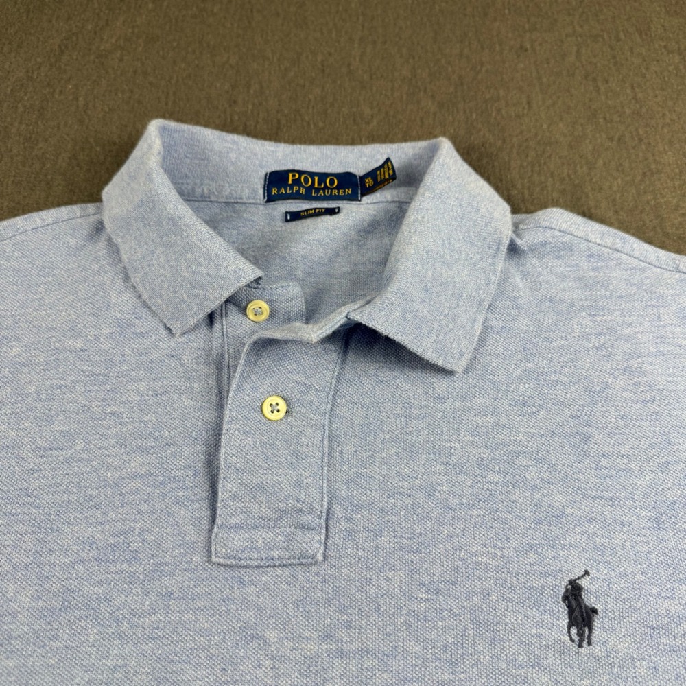 Polo Ralph Lauren‎ Mens XL Slim Fit Short Sleeve Polo Shirt Light Blue Heather